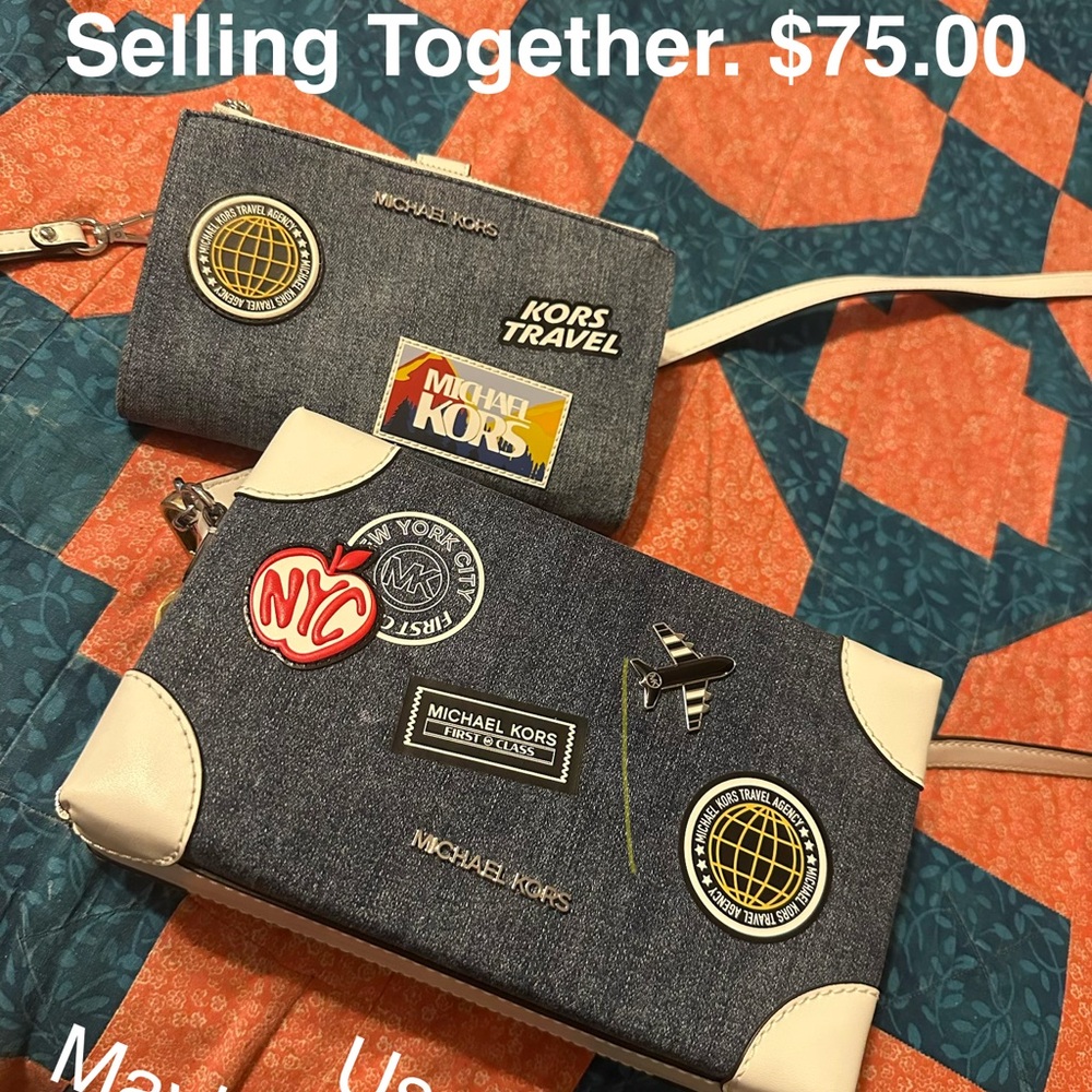 Michael Kors Denim and Cream Wallet Set with Patches - Picture 2 of 2